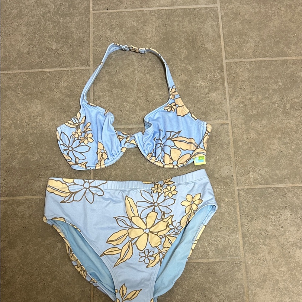 Blue and Cream Floral Bikini Set
